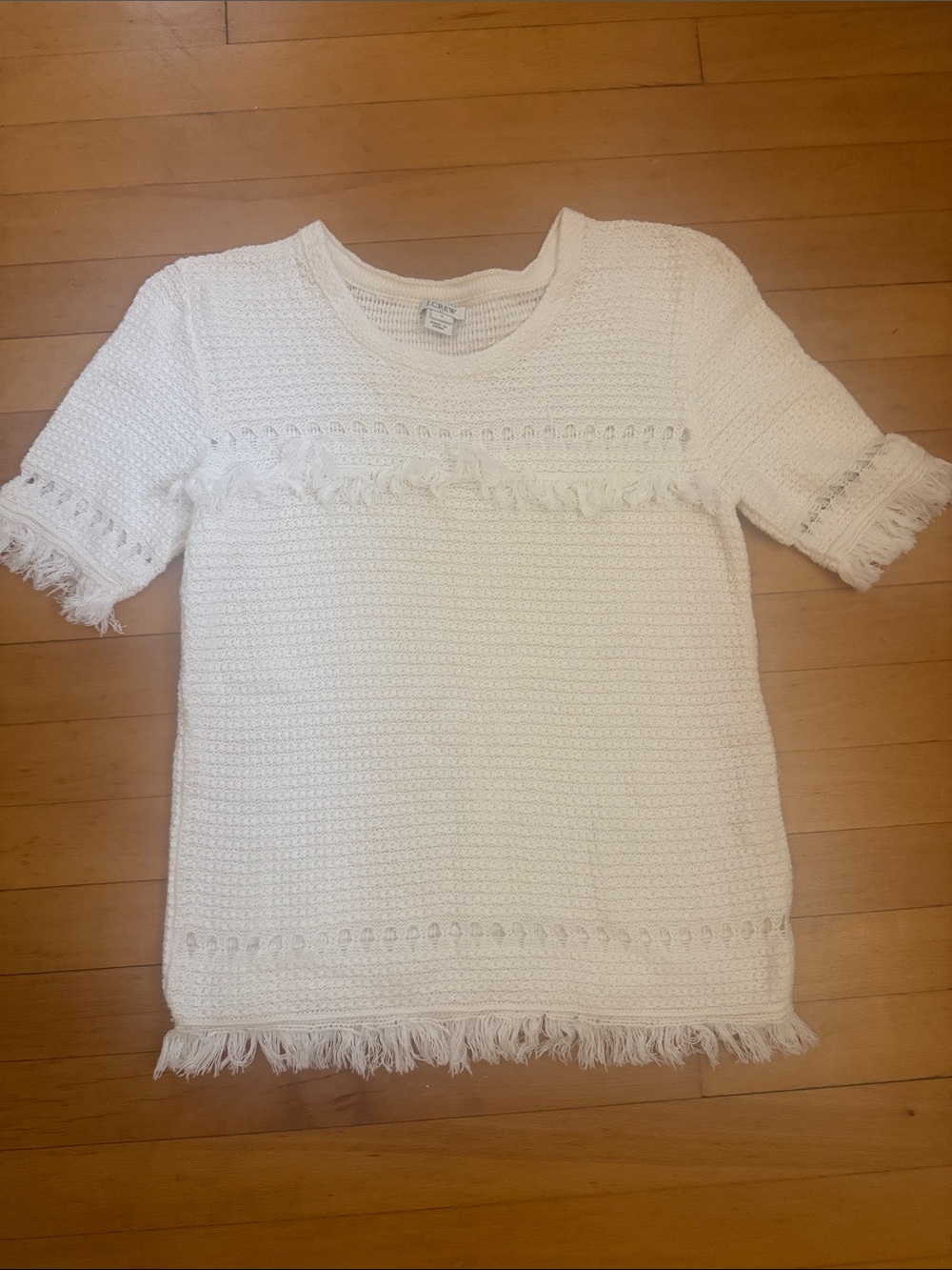 Women’s J. Cream Fringe Knit Short-Sleeve Top